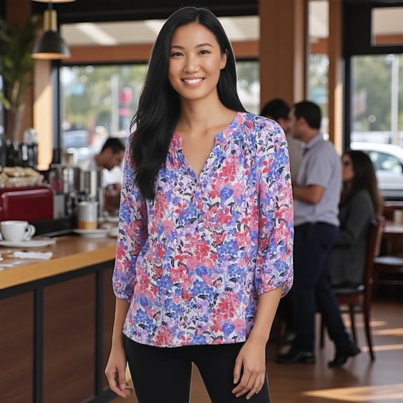 Charter Club Petite Floral Retro American Bloom Blouse 100% Polyester Deadstock - Picture 1 of 7